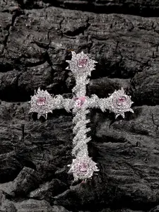 Men's Punk Style Artificial Zircon Decor Cross Pendant Necklace, Rhinestone Decor Necklace for Party, Daily Decor, Trendy All-match & Exquisite High End Necklace for Birthday Gift
