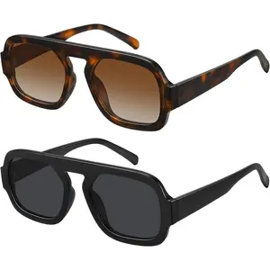 WOWSUN Retro Aviator Sunglasses Womens 70s Square Trendy Shades Sun Glasses