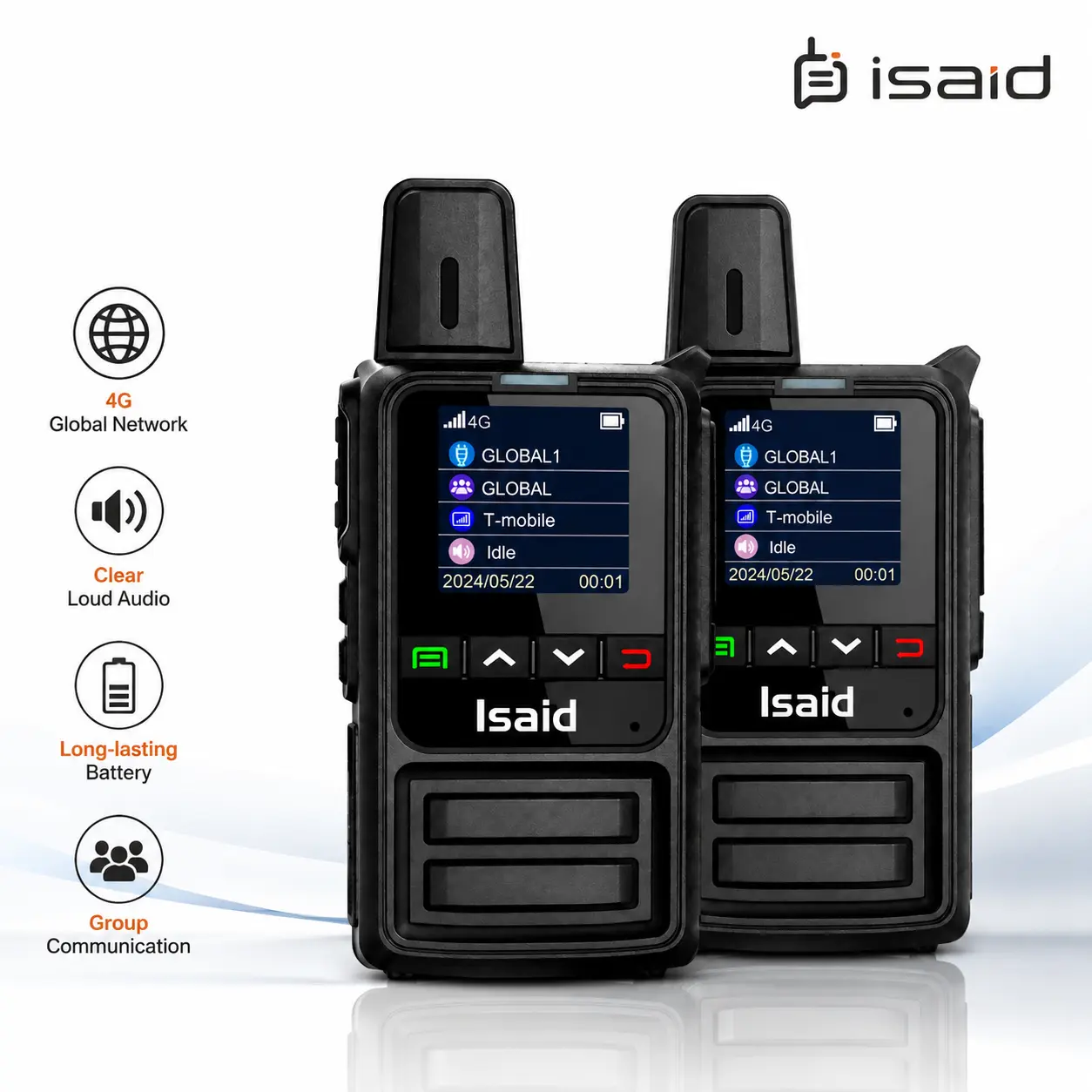 ISAID 4G LTE POC Handheld Walkie Talkie - 360 Long Range, 5000km Coverage, 3000-3500mAh Battery, PTT Function, SIM Card Compatible, Portable 2-Way Radio
