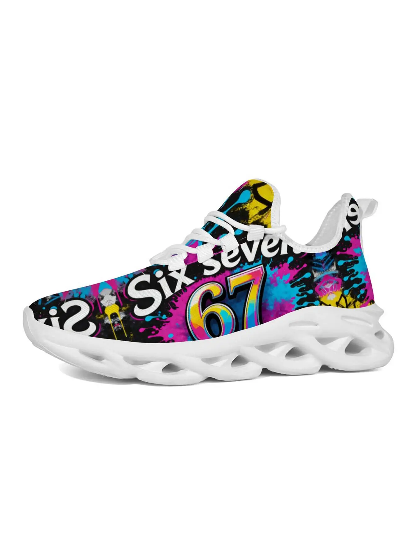 Men's Unique Printed Casual Shoes, Trendy Graffiti Style Sneakers with Abstract Art Design, Comfortable Thick Sole for Street and Skate, Casual Trainers