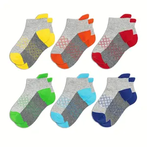 Kids Cushioned Ankle Socks 6 Pairs Boys Girls - Low Cut Heel Tab Athletic Sports Socks with Arch Support, No Slip Breathable for Running Soccer Hiking
