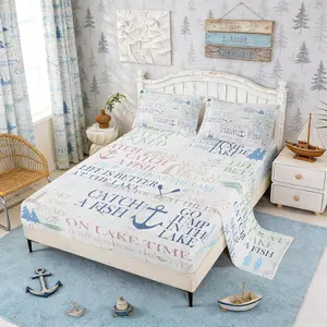 Lake Time Bed Sheet Set,Nautical Anchor Bedding Set for Kids Teens Adult Room Decor,Outdoor Adventure Fitted Sheet Lake House Style Top Flat Sheet,White
