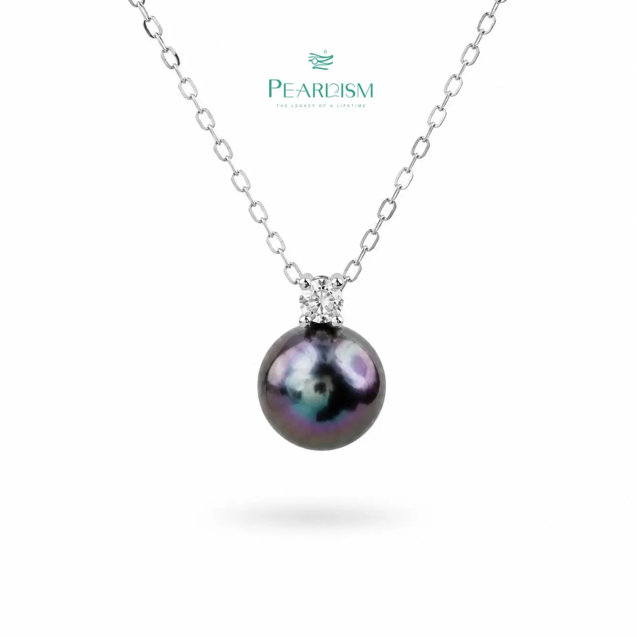 PEARLISM Dainty Minimalist Everyday Edison Pearl Pendant - 8-9mm Round 925 Sterling Silver with Crystal-AFEP020