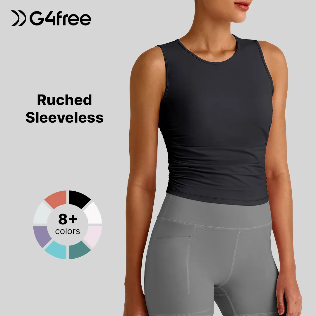G4Free Lightweight Activewear Women's High Neck Sleeveless Side Ruched Yoga Vest, Athletic Tank Tops for Yoga, Gym Workouts (Summer)