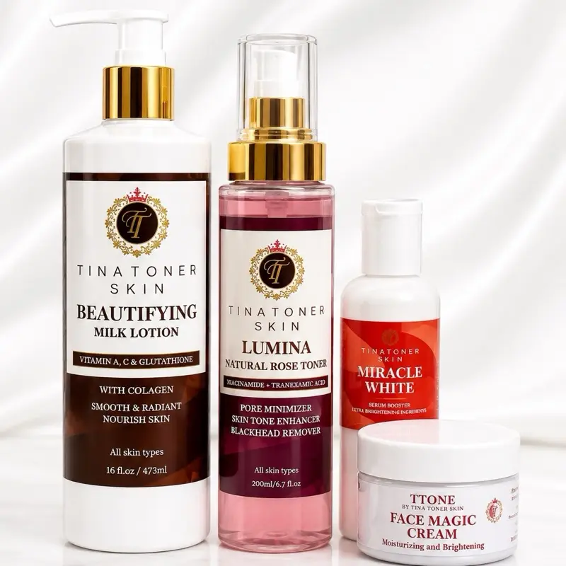 TINA TONER Nourishing Hydrating Body Care Set with Vitamin C & Collagen - Evening Lotion, Body Oil, Moisturizing Cream