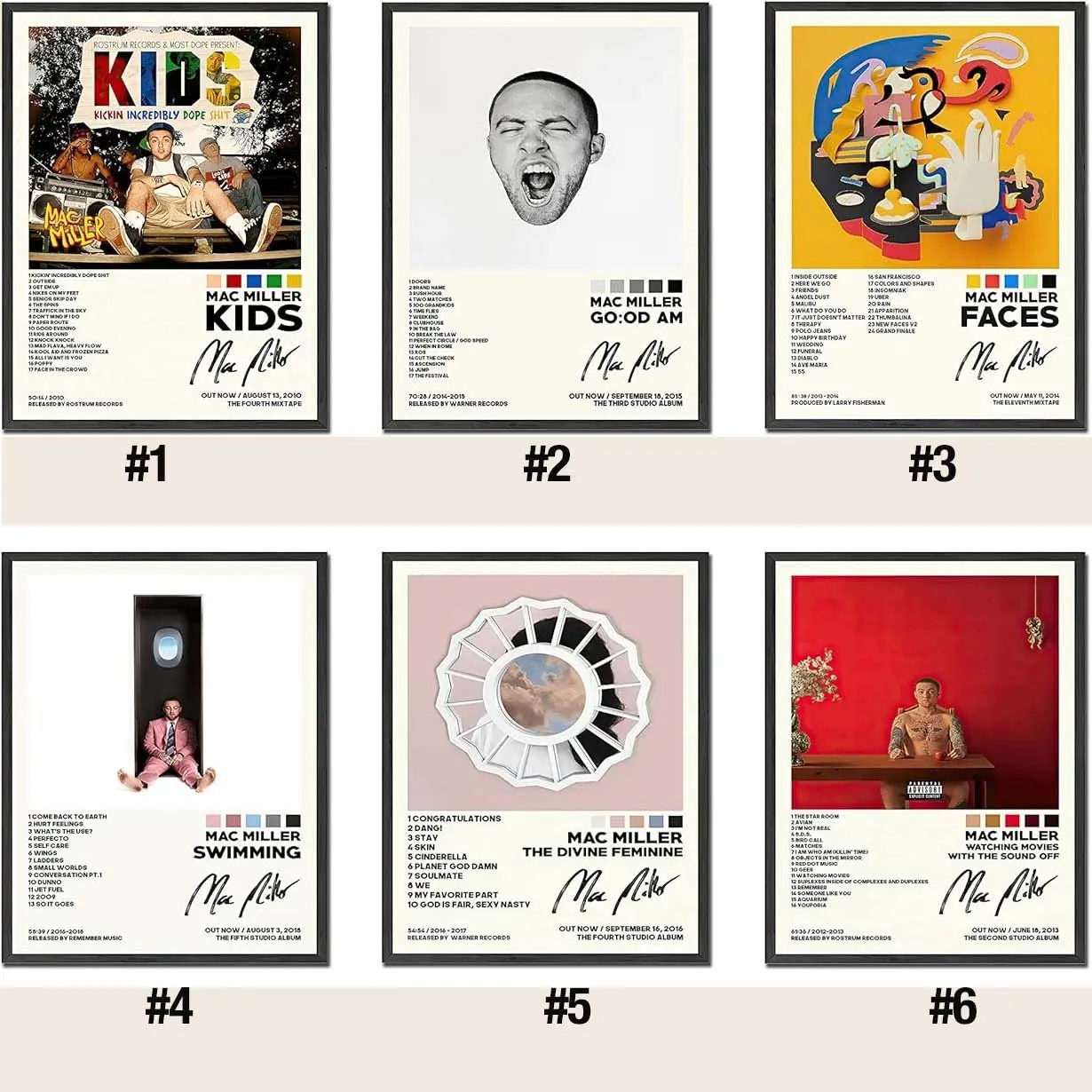 Mac Miller Potser Circles Poster GOOD AM Poster KIDS Poster Swimming Poster The Divine Feminine Poster Watching Movies with the Sound Off poster Blue Slide Park Poster I Love Life, Thank You Poster Faces Poster