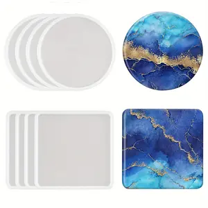 Set of 8pcs DIY Coaster Epoxy Resin Molds, Round and Square Coaster Silicone Molds, Handmade beautiful home decor