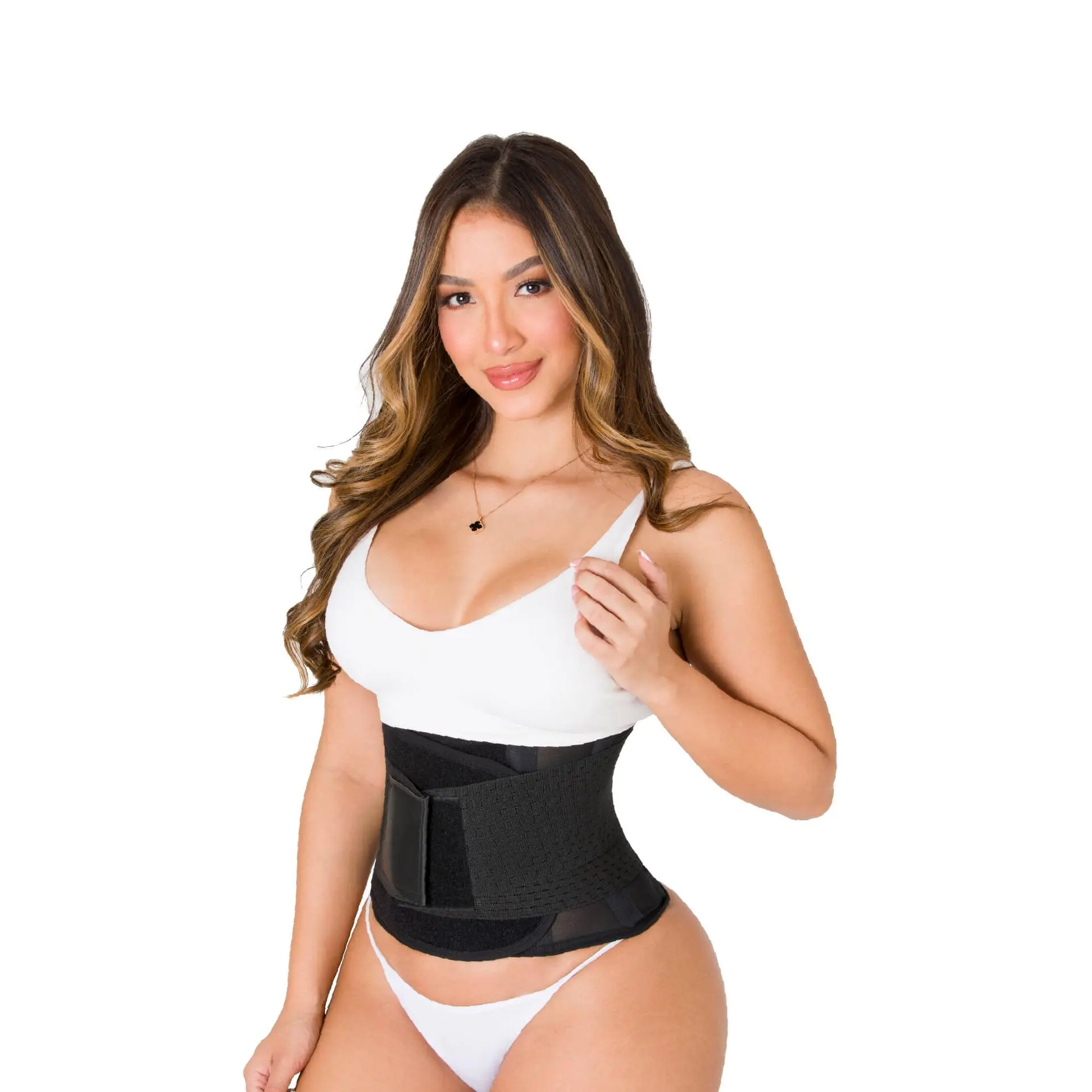 Cinturilla Deportiva 5F138CD-N - Black Plain Velcro Adjustable Waist Trainer for Comfortable Exercise and Figure Styling