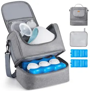 【DealsForYouDays】VEVOR Breast Pump Bag, Breast Feeding Bag with Ice Pack, Fits for S1/S2, Pumping Accessories & Breastmilk Storage, Portable Pump Carrying Case for Work, Travel and Family Use, Grey