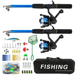Blue Fishing Rod Reel Set, Single/double Pole Options, Includes Lures, Net, Bag, Ideal for Beginners, Perfect Gift Choice, Fishing Gear Set, Fishing Tackle