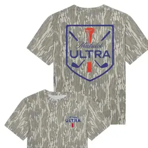 Unisex Michelob Ultra Golf Shield Mossy Oak Bottomland Camo Printed Shirt, Stretch Fabric, Streetwear Casual Material Versatile Styling Soft Fabric Edgy