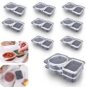 10Pcs Double Compartment Condiment Container with Lid Double Compartment Snack Containers Double Compartment Snack Containers for to-go Sauce, Sampling, Travel Snack (Transparent 10PCS)
