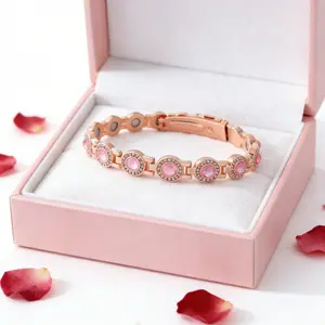 Ladies' alloy diamond-encrusted round magnetic bracelet 3500 Gauss strong magnetic birthday and Christmas gift，Valentine's Day gift, Christmas gift
