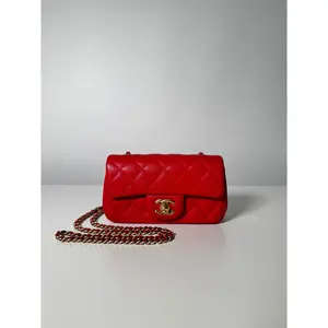 Pre-owned CHANEL lambskin Crossbody Bags Mini Rectangular Red Quilted Flap Bag