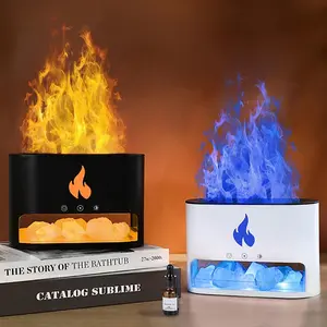 250ML Simulated Flame Oil Diffuser, USB Powered Aroma Diffuser with Himalayan Salt Light, Cool Mist Decorative Humidifier with Auto Shut Off Function