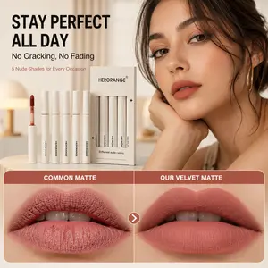 HERORANGE Velvet Matte Lip Serum Set｜5-Piece Lip Treatment｜Transfer-Proof & Long-Lasting｜Low-Saturation Nude Shades｜Blurred Soft-Focus Finish｜Daily Winter Essential & Valentine‘s Day Gift｜#blurredlips #lipcare