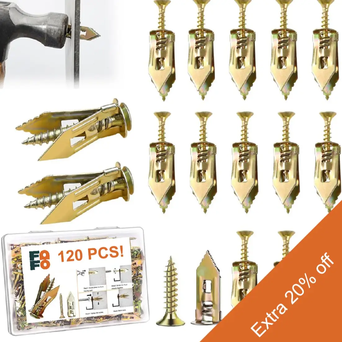 Double Quantity！Premium Case！-120 Pcs Self Drilling Drywall Anchors with Screws,60 Sheetrock Anchors (0.47x1.18 Inch) & 60 Zinc Expansion Screws,2025