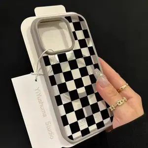 Black Checkerboard Pattern Premium Magnetic Phone Cases for iPhone 17 Air 16 15 14 Pro Max 13 12 11 Plus Smartphone Shockproof Protection Acrylic Cover Cellphone Protective magsafe magnetic case Aesthetic Resistance Casing Protector