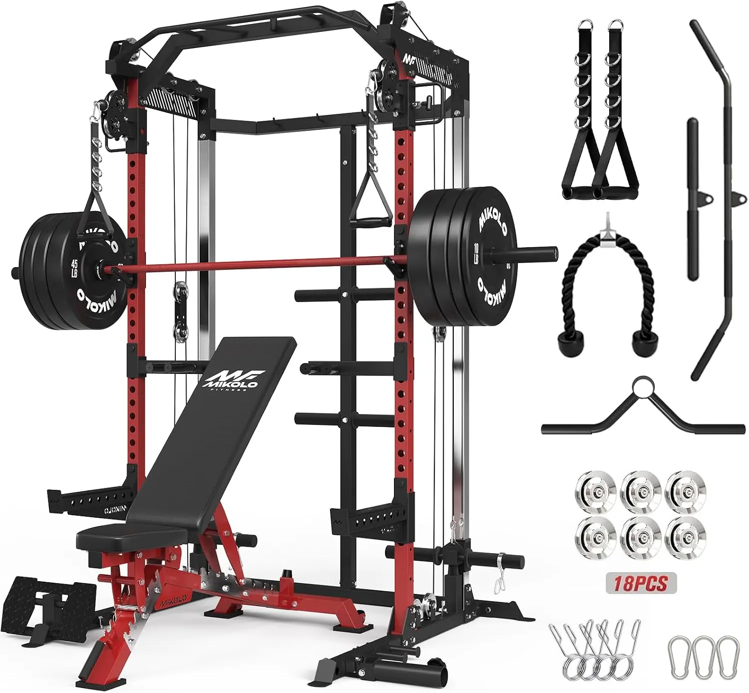Mikolo HR06 Power Cage with Aluminum Pulleys, 2000LB Power Rack with Independent Dual Pulley System, Multi-Function Home Gym Workout Machine for Cable Crossover