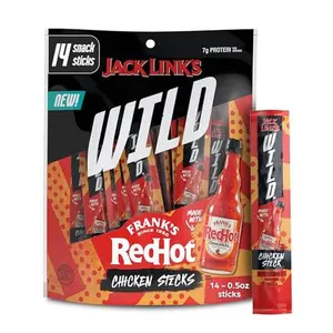 Jack Link's Wild Mini Chicken Sticks Made with Frank's RedHot Flavor – 7g of Protein Snacks, On The Go Snacking, Keto & Paleo Snack, Carnivore Diet Ready, Individually Wrapped – 0.5 Oz. (14 Count)