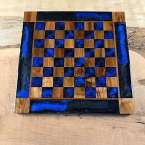 Black Onyx Deep Blue Walnut Chess Board (INCLUDES GLASS PIECES) Black Onyx Deep Blue Walnut Chess Board (INCLUDES GLASS PIECES)