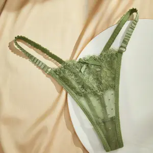 Sexy bow decorated mesh lace thong for women