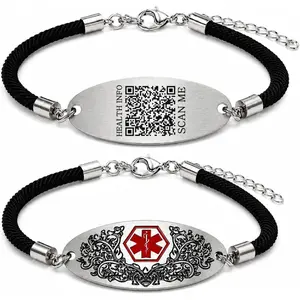 Medical Alert Bracelet Dynamic QR Code + Engraving Emergency ID Jewelry for Health Conditions String Jewelry