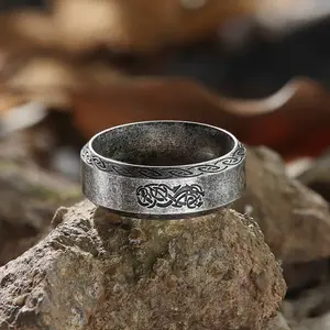 GTHIC Viking Symbol Celtic Dragon Stainless Steel Band Ring for Men Women Statement Jewelry Daily Wear