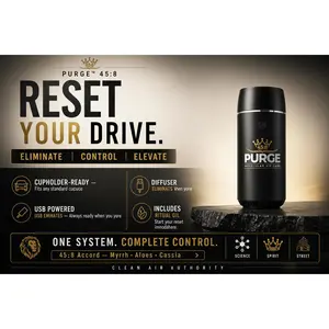 PURGE™ 45:8 Car Diffuser – USB Ultrasonic Fragrance Oil Diffuser Car Odor Remover Woody Aromatic
