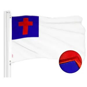 Christian Religious Cross Flag 300D Embroidered Polyester 3x5 Ft