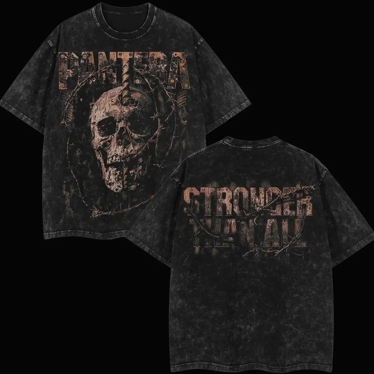 Pantera ‘STRONGER THAN ALL’ Strength Beyond Strength Retro Unisex Acid Washed Hoodie T-Shirt – 90s Records Rock Cotton Washed Tee, Groove Metal Rock Band Washed Shirt, Oversized Vintage Tee, Heavy Metal Merch, Gift for Rock Fans RWL