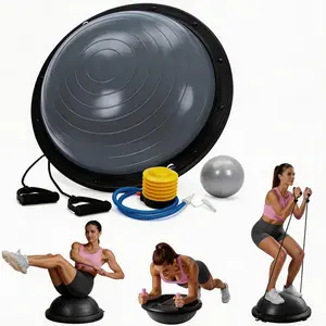 Grey Half Balance Ball, 23 Inch Half Exercise Ball 1600Lb Capacity, Non-Slip Base Balance Half Ball for Core Workouts, Strength Training Half Yoga Ball with Resistance Bands, Pump, and Bonus Ball, Home Gym
