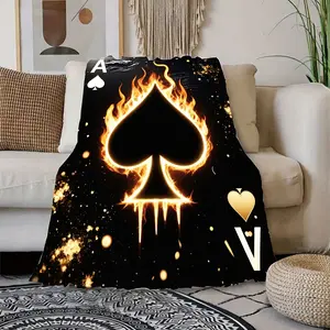 Flannel Blanket Black Ace of Spades 280g Lightweight Warm Bed Cover Soft Cozy Throw Blanket for Bed Sofa Camping Gift Modern Home Decor Multi - Purpose Warmth - Resistant Home Accessories