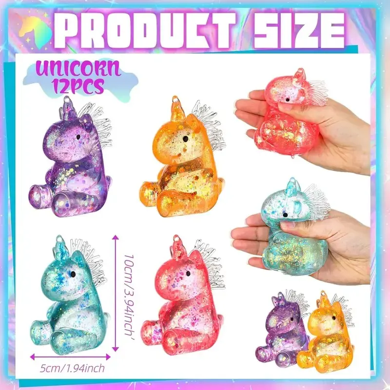 Kawaii Unicorn Maltose Squishy Fidget Toy - Kawaii Squishy Squish Balls, Vibrant Soft Plastic Sensory Stress Relief Toys, Anti-Anxiety Hand Pressure Reliever, Party Favor for Kids & Adults
