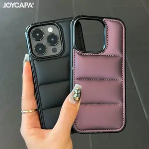 Fashion Down Jacket Puffer Case for iPhone 15 16 14 Plus 13 12 11 Pro X XR XS Max Soft Fabric Silicone Shockproof Funda Cover Protector Screen Protector Protection Cellphone Casing Smartphone Protective Rose
