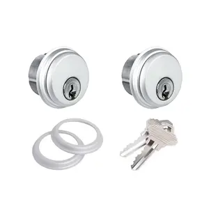 ZINC Mortise Cylinder Door Security Lock Mechanism - 1-5/32 in Diameter, 1 in Length, Aluminum Finish, SC1 Keyway, 2 Brass Keys Included