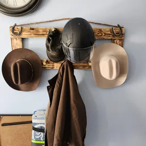 Western Rodeo Cowboy Hat Rack 9 Coat & Hat Display Handcrafted Wooden Organizer with Hook for Hats and Scarves - USA Made