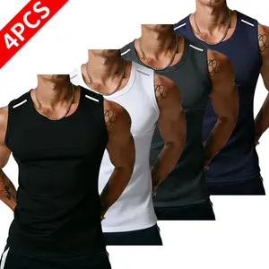 Pack of 4 - Men's Vests Casual Tank Tops  Knit Sleeveless Lightweight Tee Muscle Basic T Shirts