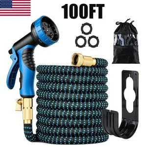 100FT Expandable Garden Water Hose, Heavy Duty Flexible No-Kink Upgraded Quality, 8 Spray Patterns, Leak-Proof Copper Connectors for Home Garden Car Wash Outdoor Use