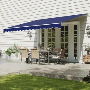 Aoxun Manual Retractable Awning for Outside 12x10 FT Outdoor Patio Sun Shades Canopy with Crank Handle Waterproof Polyester PA Coated Fabric for Backyard Deck Window