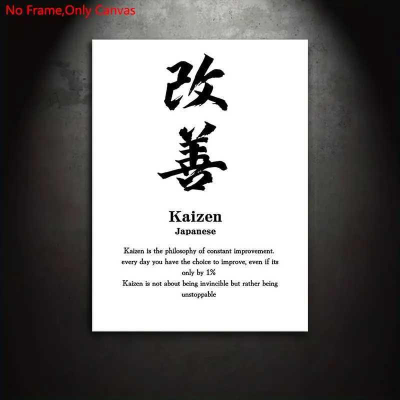 1 piece/set frameless canvas painting print poster, classic minimalist style text art, Kaizen, a perfect gift for Japanese culture enthusiasts, ideal gift for bedroom, living room, dorm hallway, kitchen, mural, wall decoration, room decoration