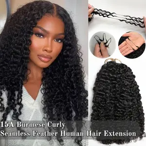 Burmese Curly Human Hair Extension 15A High Quality Crochet Human Hair Extensions Knotless Invisible Seamless Feather Human Hair For Braiding 1/2/3/4 PCS 14-26 inch