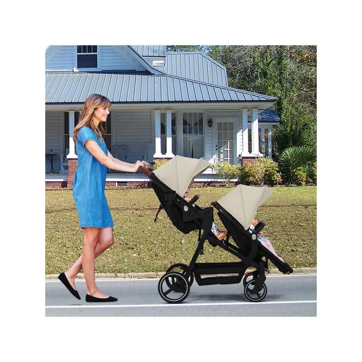 Unisex Solid Tandem Stroller for Infants (0 - 5 kg) & Toddlers (up to 20 kg), Multifunctional Foldable Pushchair with Convertible Bassinet and Reversible Seat, Plain, 15 - 20 Kg