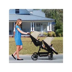 Tandem Stroller for Infant and Toddler, Foldable Double Pushchair with Reversible Seat & Multi-Position Backrest, Bassinet Pram with Large Storage Basket, Canopy & 5-Point Safety Harness