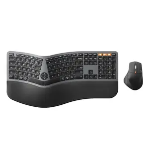 ProtoArc Ergonomic Wireless Keyboard Mouse, EKM01 Plus Full Size Ergo Bluetooth Keyboard Mouse Combo,Split Design,Wrist Rest,Multi-Device,Rechargeable