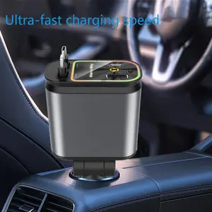 C3 66W Super Fast Car Charger | 4-in-1 Retractable Cable with PD & Starry Sky Projection Light