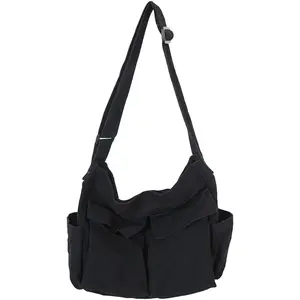 Canvas Messenger Bag Large Hobo Crossbody Bag with Multiple Pockets Canvas  Tote Bag for Women and Men