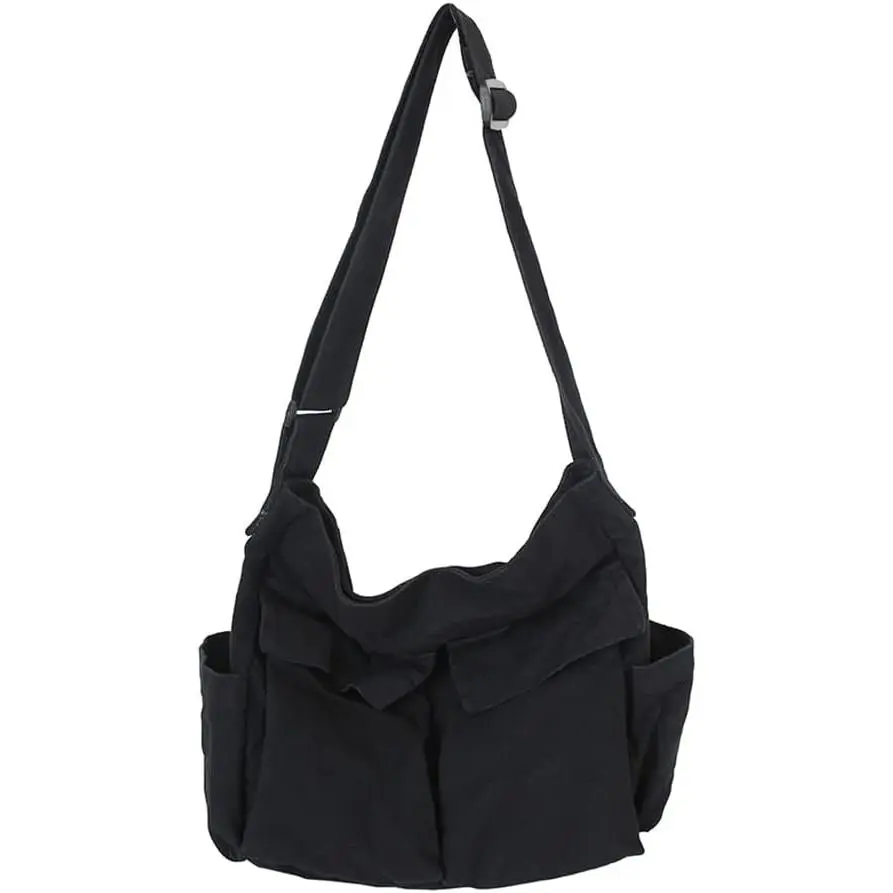 Canvas Messenger Bag Large Hobo Crossbody Bag with Multiple Pockets Canvas  Tote Bag for Women and Men