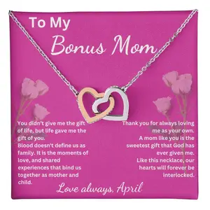 To My Bonus Mom; Interlocking Hearts Necklace; Keepsake for Mom from Stepson/ Stepdaughter; Mother's Day Gift for Stepmom; Birthday Gift for Stepmom; Christmas Gift for Stepmom