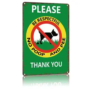Funny "No Dog Poop & Pee" Vintage Metal Sign - 8x12 Inch Pet-Friendly Warning Wall Decor, Perfect for Yard & Home